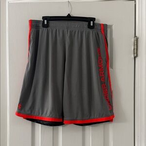 Under Armour Kids Charcoal Shorts with Bright Orange Accents